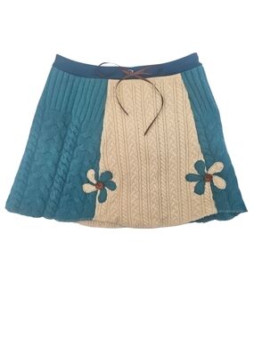 Handmade Cable Knit Wool Blend Mini Skirt Cottagecore Fairycore Floral Pocket